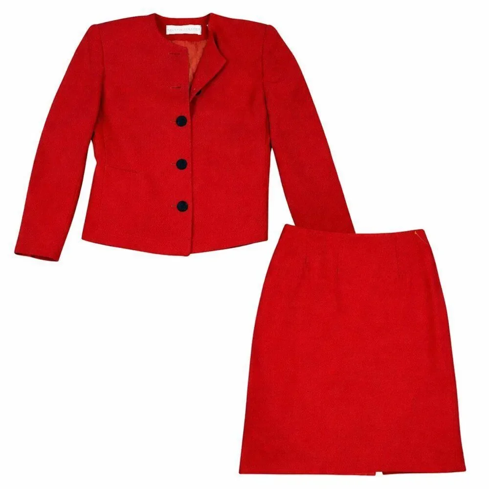 Valerie Stevens Red Wool Skirt Suit Size 6 Vintage Power Suit Set - Picture 1 of 9